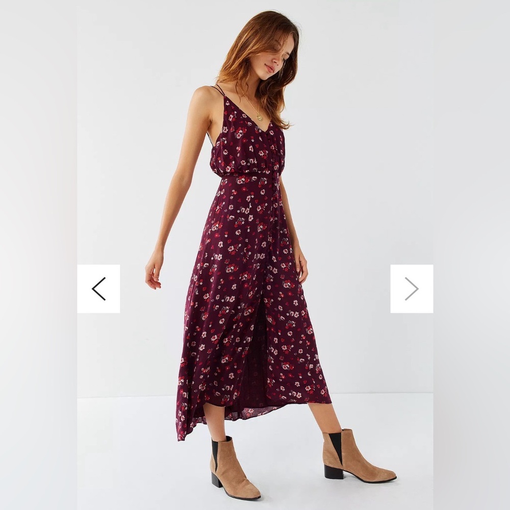 Urban Outfitters UO Lady Lava Red Floral Covered Button-Down Midi Dress